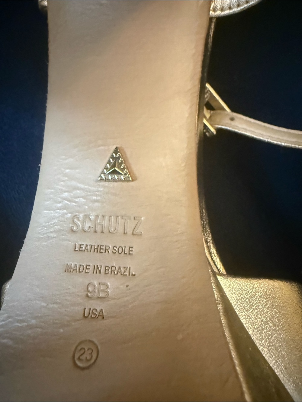 SCHUTZ Gold Metallic Crisscross Ankle-Strap Heels - Picture 5 of 6